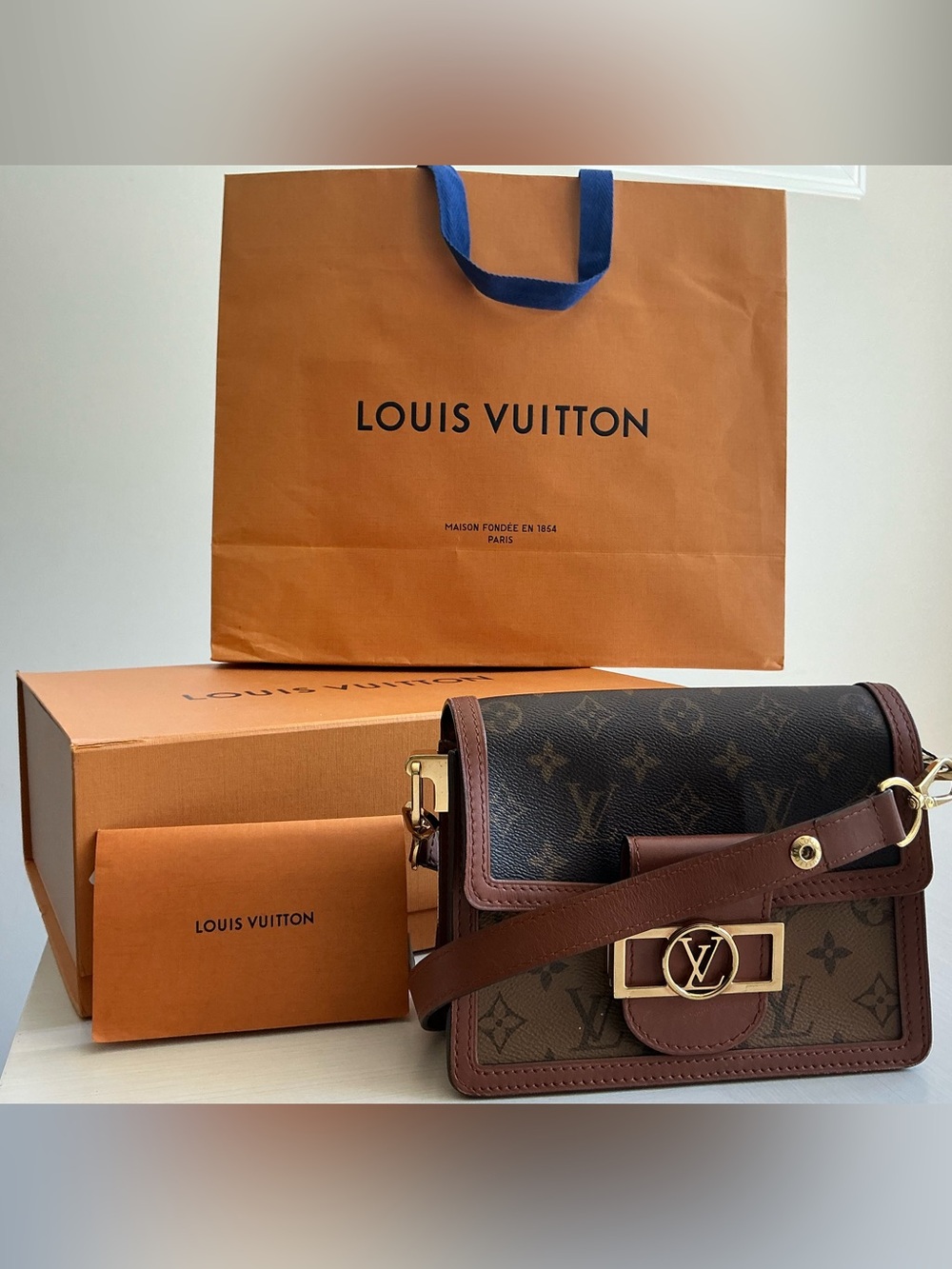 Louis Vuitton Mini Dauphine Monogram Reverse Crossbody Shoulder Bag Full Set Box